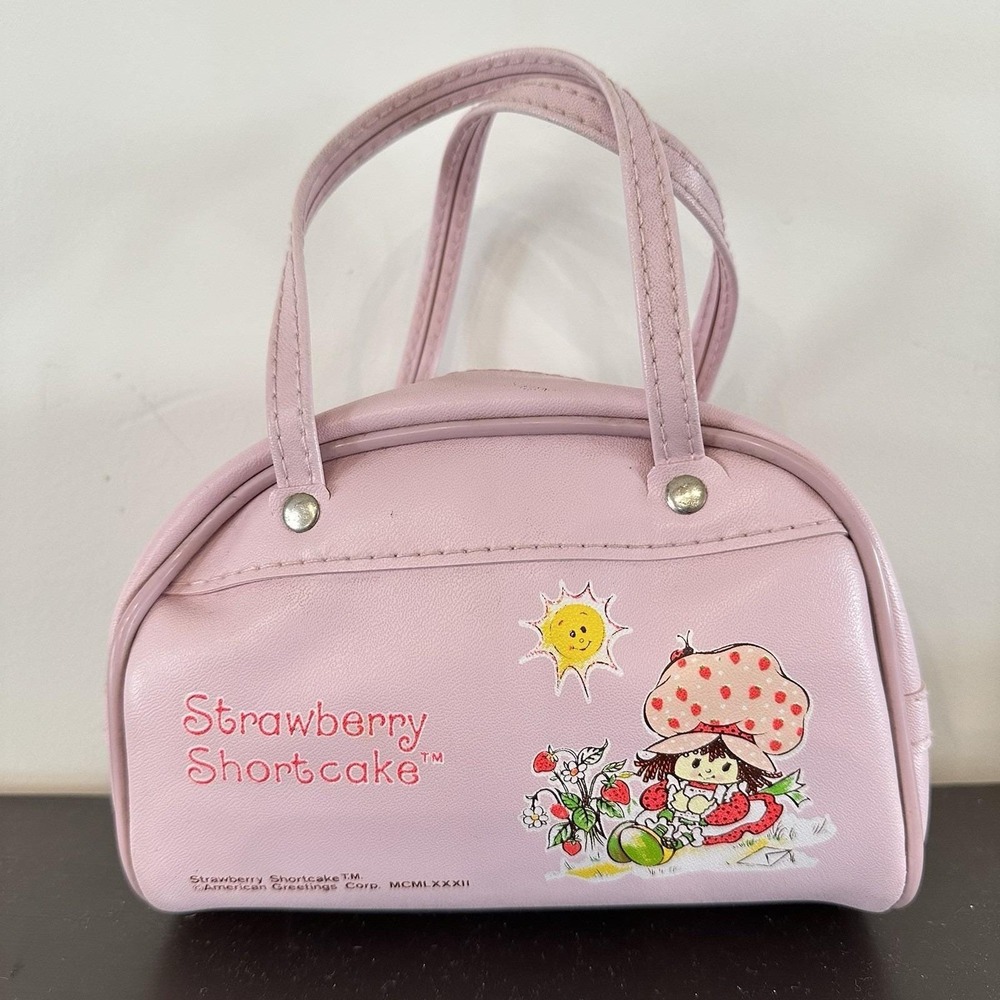 VTG 80s Strawberry Shortcake Pink Toy Purse American Greetings 6.5x7 Zip Handbag